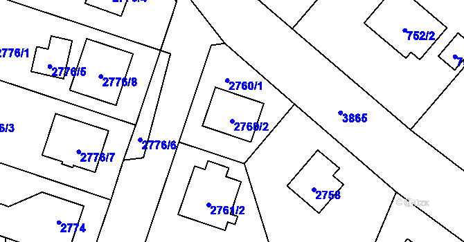 Parcela st. 2760/2 v KÚ Horní Počernice, Katastrální mapa