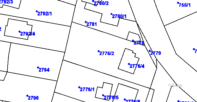 Parcela st. 2776/2 v KÚ Horní Počernice, Katastrální mapa