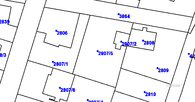Parcela st. 2807/5 v KÚ Horní Počernice, Katastrální mapa