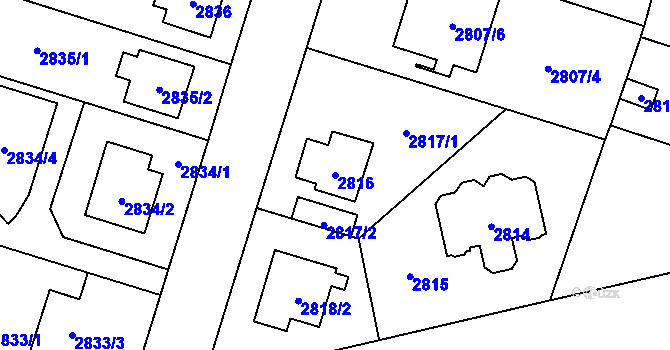 Parcela st. 2816 v KÚ Horní Počernice, Katastrální mapa