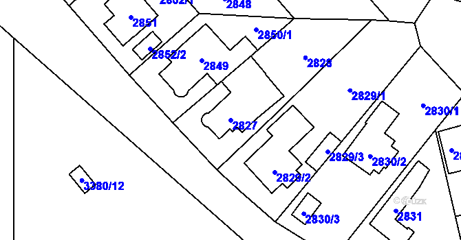 Parcela st. 2827 v KÚ Horní Počernice, Katastrální mapa