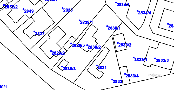 Parcela st. 2830/2 v KÚ Horní Počernice, Katastrální mapa