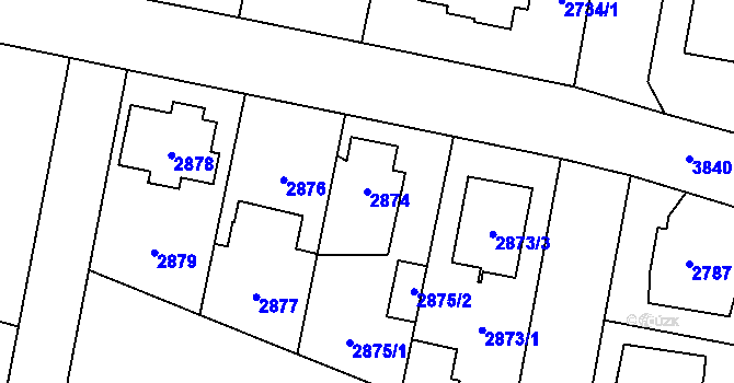 Parcela st. 2874 v KÚ Horní Počernice, Katastrální mapa