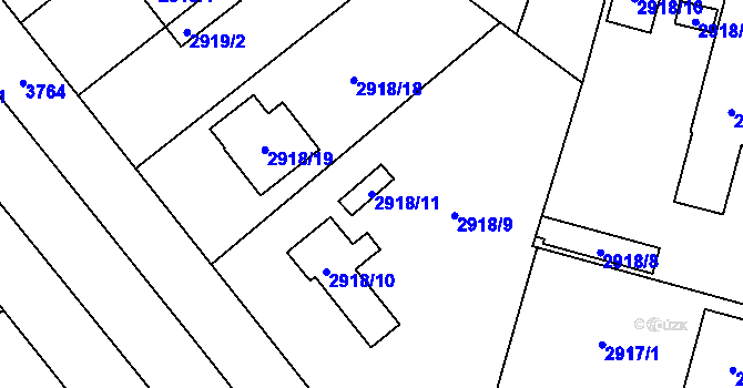 Parcela st. 2918/11 v KÚ Horní Počernice, Katastrální mapa