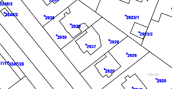 Parcela st. 2927 v KÚ Horní Počernice, Katastrální mapa