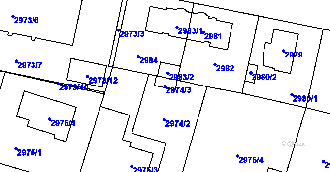 Parcela st. 2974/3 v KÚ Horní Počernice, Katastrální mapa