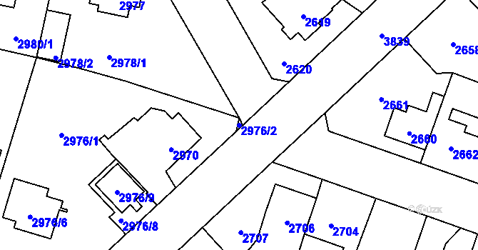 Parcela st. 2976/2 v KÚ Horní Počernice, Katastrální mapa