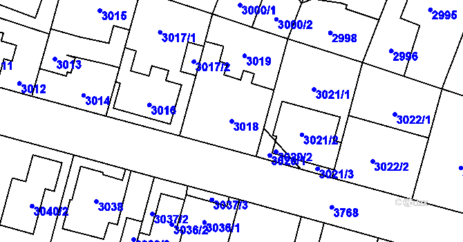 Parcela st. 3018 v KÚ Horní Počernice, Katastrální mapa