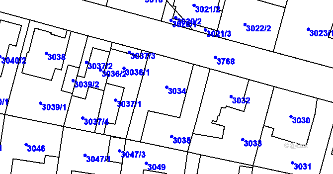 Parcela st. 3034 v KÚ Horní Počernice, Katastrální mapa