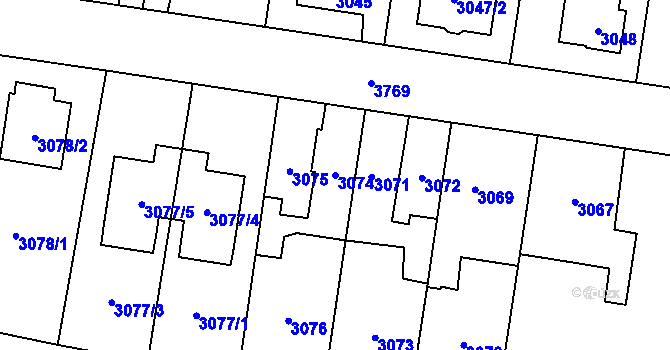 Parcela st. 3074 v KÚ Horní Počernice, Katastrální mapa