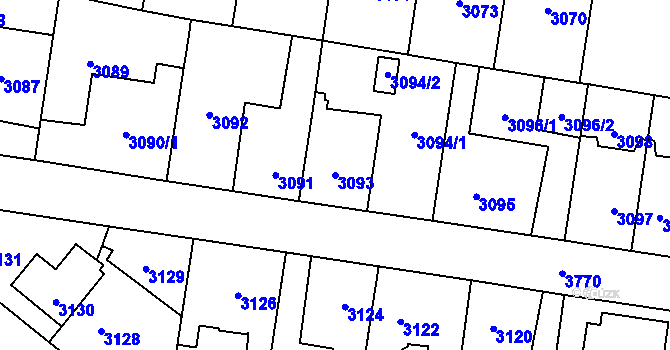 Parcela st. 3093 v KÚ Horní Počernice, Katastrální mapa