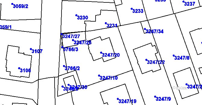 Parcela st. 3247/20 v KÚ Horní Počernice, Katastrální mapa