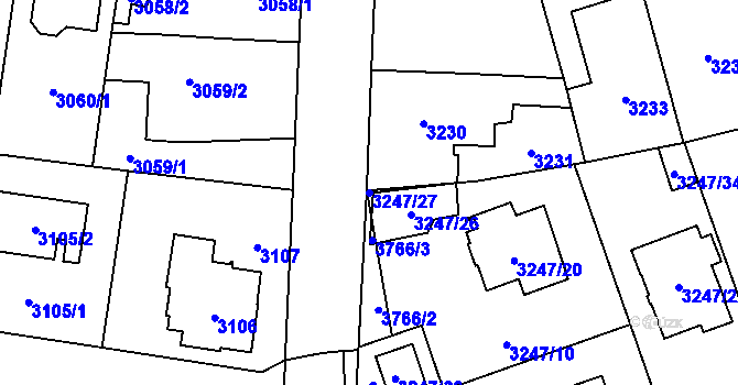 Parcela st. 3247/27 v KÚ Horní Počernice, Katastrální mapa