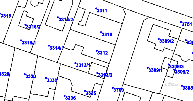 Parcela st. 3312 v KÚ Horní Počernice, Katastrální mapa