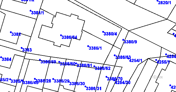 Parcela st. 3386/1 v KÚ Horní Počernice, Katastrální mapa