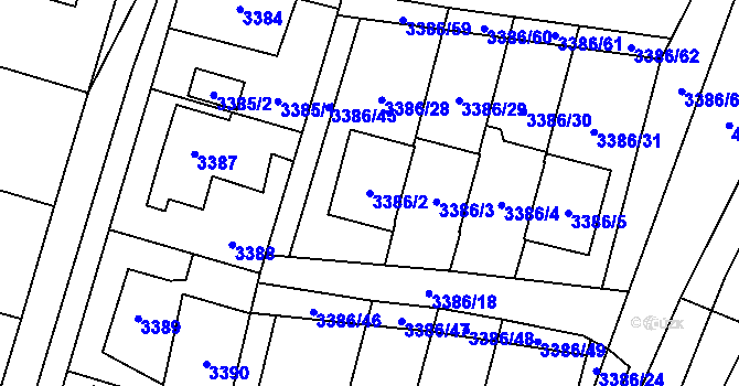 Parcela st. 3386/2 v KÚ Horní Počernice, Katastrální mapa