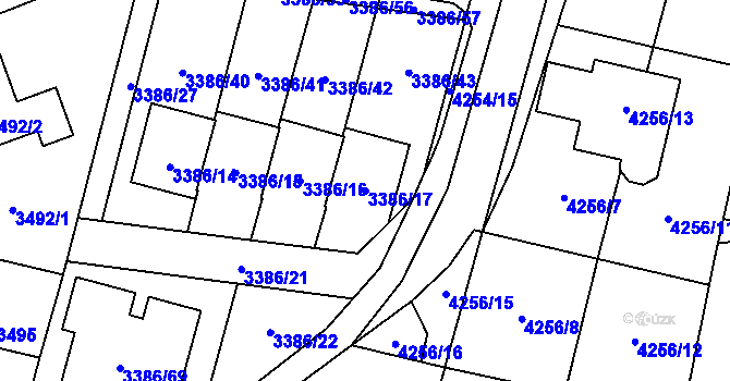 Parcela st. 3386/17 v KÚ Horní Počernice, Katastrální mapa
