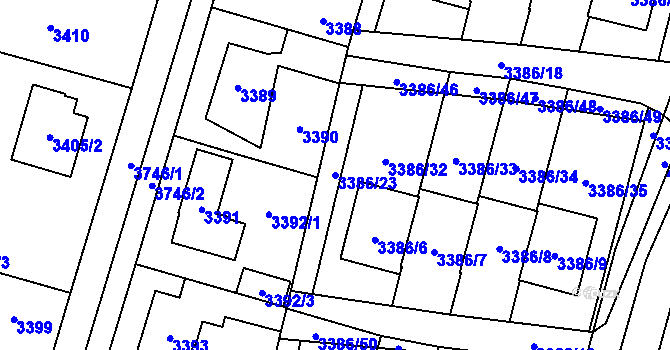 Parcela st. 3386/23 v KÚ Horní Počernice, Katastrální mapa