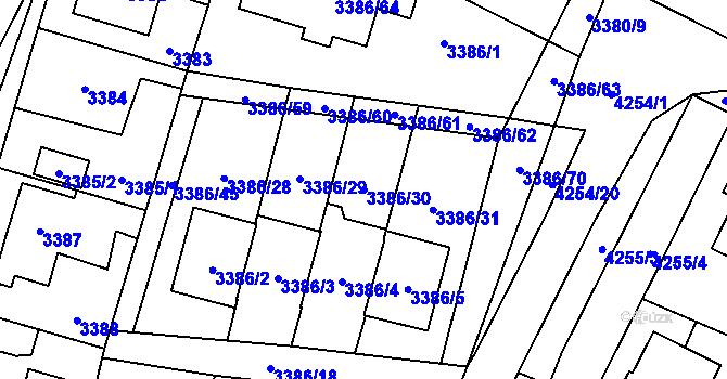 Parcela st. 3386/30 v KÚ Horní Počernice, Katastrální mapa