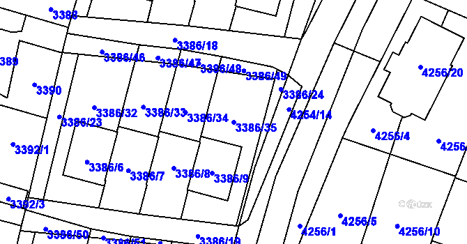 Parcela st. 3386/35 v KÚ Horní Počernice, Katastrální mapa