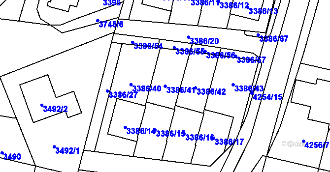 Parcela st. 3386/41 v KÚ Horní Počernice, Katastrální mapa