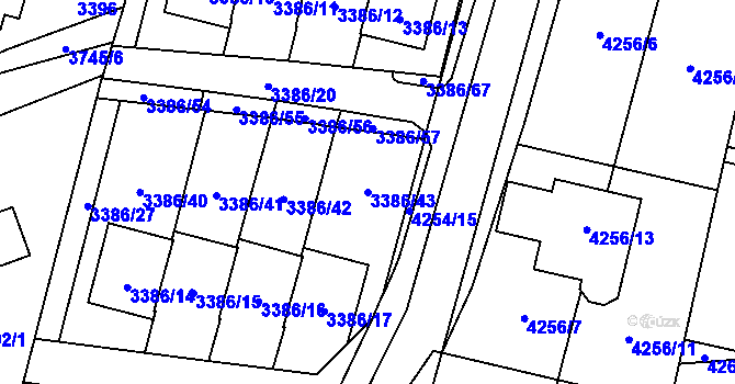 Parcela st. 3386/43 v KÚ Horní Počernice, Katastrální mapa