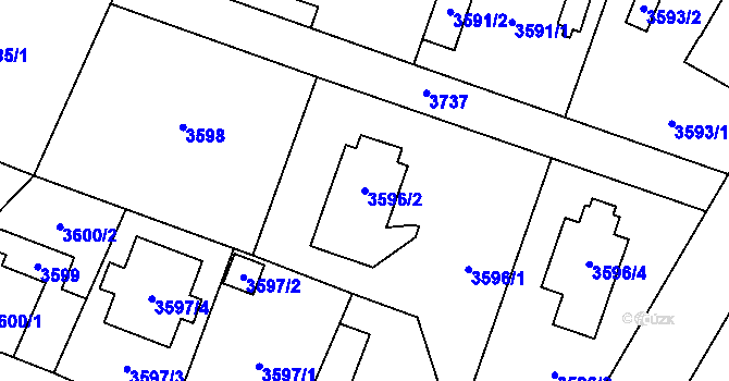 Parcela st. 3596/2 v KÚ Horní Počernice, Katastrální mapa