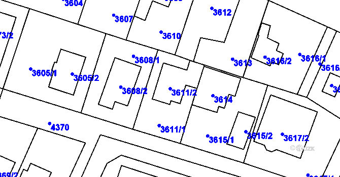 Parcela st. 3611/2 v KÚ Horní Počernice, Katastrální mapa