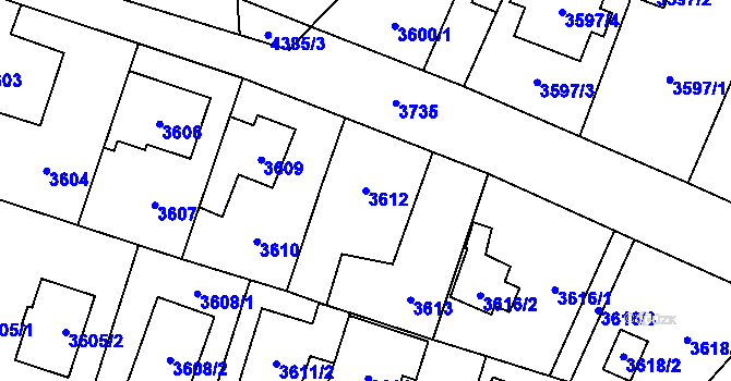 Parcela st. 3612 v KÚ Horní Počernice, Katastrální mapa