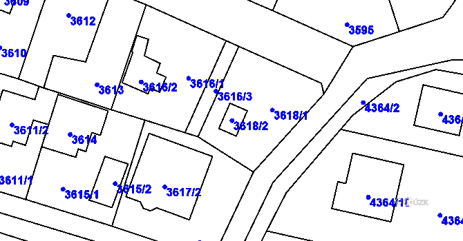 Parcela st. 3618/2 v KÚ Horní Počernice, Katastrální mapa