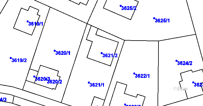 Parcela st. 3621/2 v KÚ Horní Počernice, Katastrální mapa