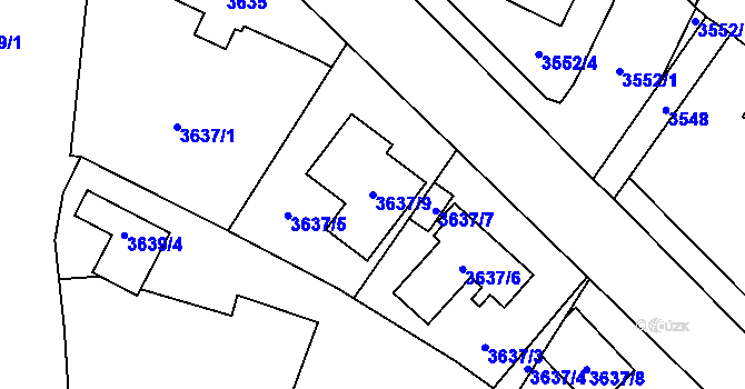 Parcela st. 3637/9 v KÚ Horní Počernice, Katastrální mapa