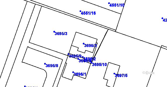 Parcela st. 3696/3 v KÚ Horní Počernice, Katastrální mapa