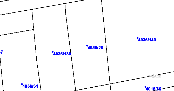 Parcela st. 4036/28 v KÚ Horní Počernice, Katastrální mapa