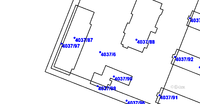 Parcela st. 4037/6 v KÚ Horní Počernice, Katastrální mapa