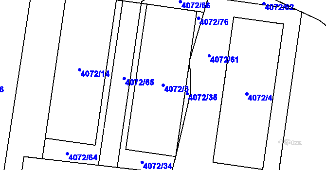 Parcela st. 4072/3 v KÚ Horní Počernice, Katastrální mapa