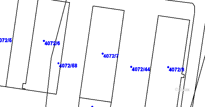Parcela st. 4072/7 v KÚ Horní Počernice, Katastrální mapa