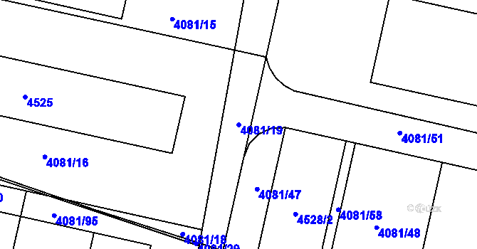 Parcela st. 4081/19 v KÚ Horní Počernice, Katastrální mapa