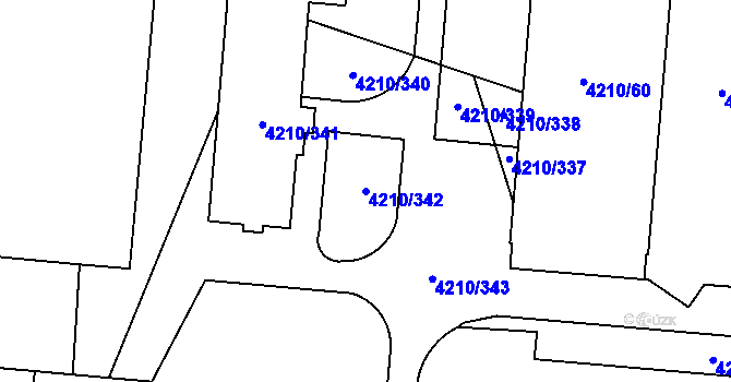 Parcela st. 4210/342 v KÚ Horní Počernice, Katastrální mapa