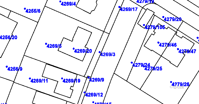 Parcela st. 4269/3 v KÚ Horní Počernice, Katastrální mapa