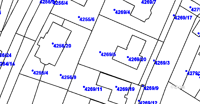 Parcela st. 4269/5 v KÚ Horní Počernice, Katastrální mapa