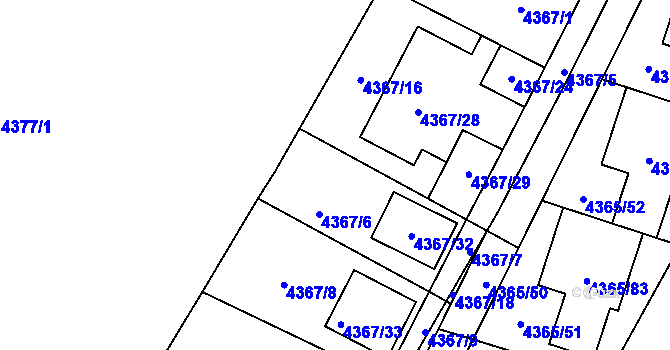 Parcela st. 4367/23 v KÚ Horní Počernice, Katastrální mapa