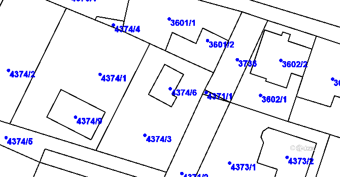 Parcela st. 4374/6 v KÚ Horní Počernice, Katastrální mapa