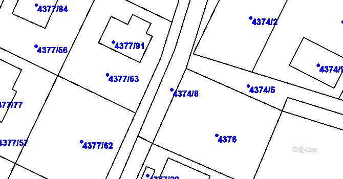 Parcela st. 4374/8 v KÚ Horní Počernice, Katastrální mapa