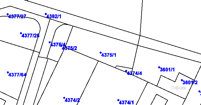 Parcela st. 4375/1 v KÚ Horní Počernice, Katastrální mapa
