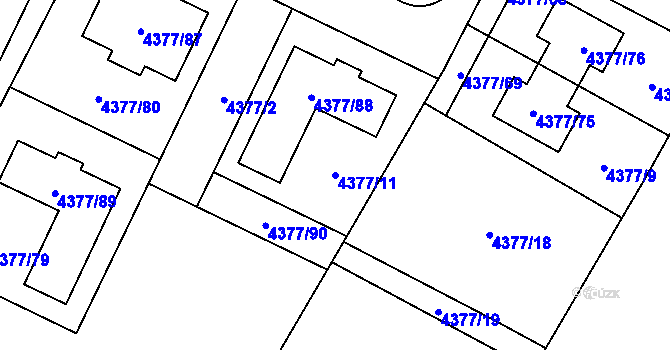 Parcela st. 4377/11 v KÚ Horní Počernice, Katastrální mapa