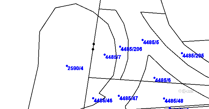 Parcela st. 4485/7 v KÚ Horní Počernice, Katastrální mapa