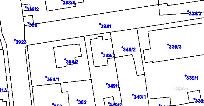 Parcela st. 349/3 v KÚ Horní Počernice, Katastrální mapa