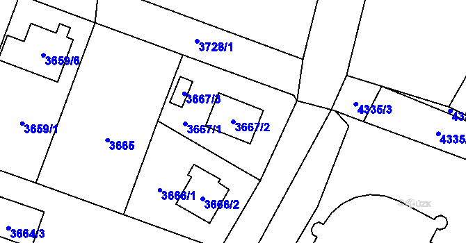 Parcela st. 3667/2 v KÚ Horní Počernice, Katastrální mapa