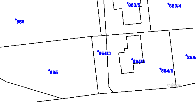 Parcela st. 864/3 v KÚ Horní Počernice, Katastrální mapa